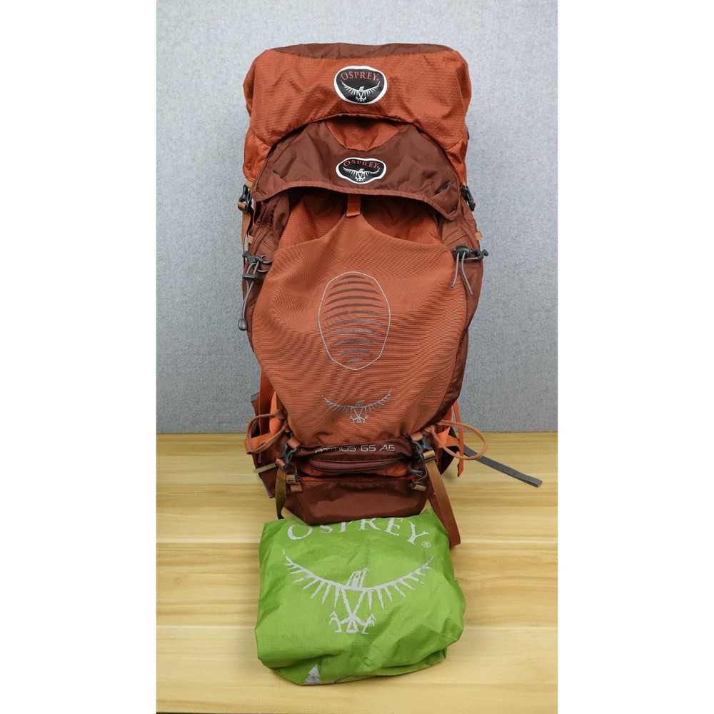 Osprey Atmos AG 65 Backpack Orange Large 65L Anti Gravity Hiking Rain Cover